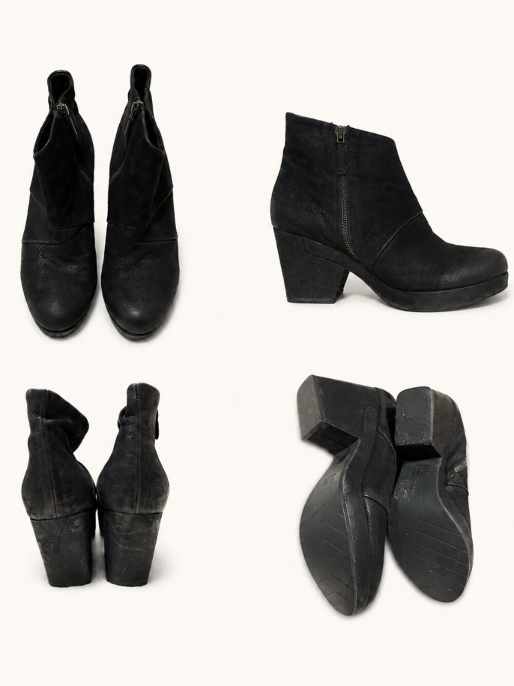 Eileen Fisher Black Leather Block Heel Ankle Booties Size 9 Side Zip